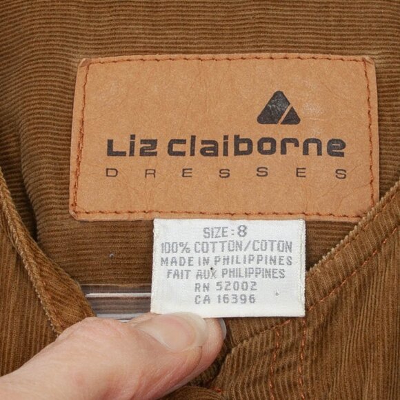 Vintage Liz Claiborne Womens Corduroy Button Front Dress Belt Size 8 Tan 80s - Picture 6 of 9